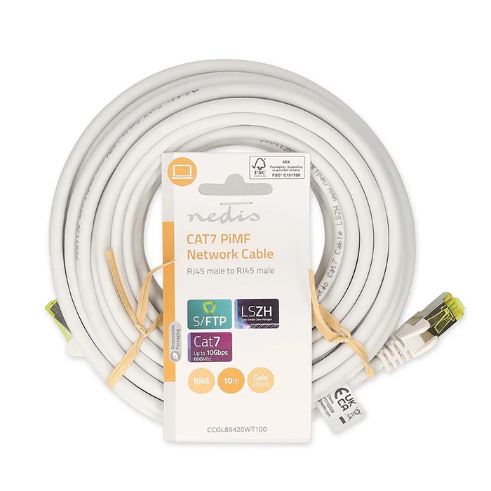 Nedis S/FTP Cat.7 (10Gbps) Καλώδιο Δικτύου Ethernet RJ45-RJ45 10m Λευκό CCGL85420WT100
