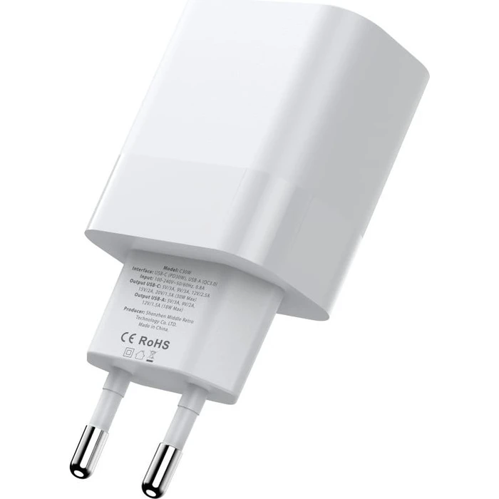 Tech-Protect C30W 2-port Network Charger PD 30W QC 3.0 White