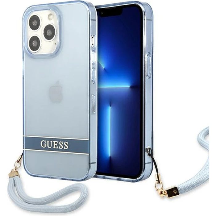 Guess GUHCP13LHTSGSB Apple iPhone 13 Pro blue hardcase Translucent Stap