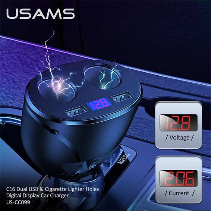 USAMS Car Adapter C16 2xUSB 96W Fast Charge black CC99TC01 (US-CC099)