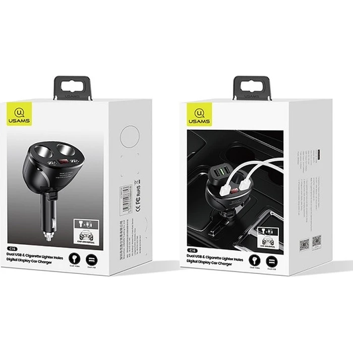 USAMS Car Adapter C16 2xUSB 96W Fast Charge black CC99TC01 (US-CC099)
