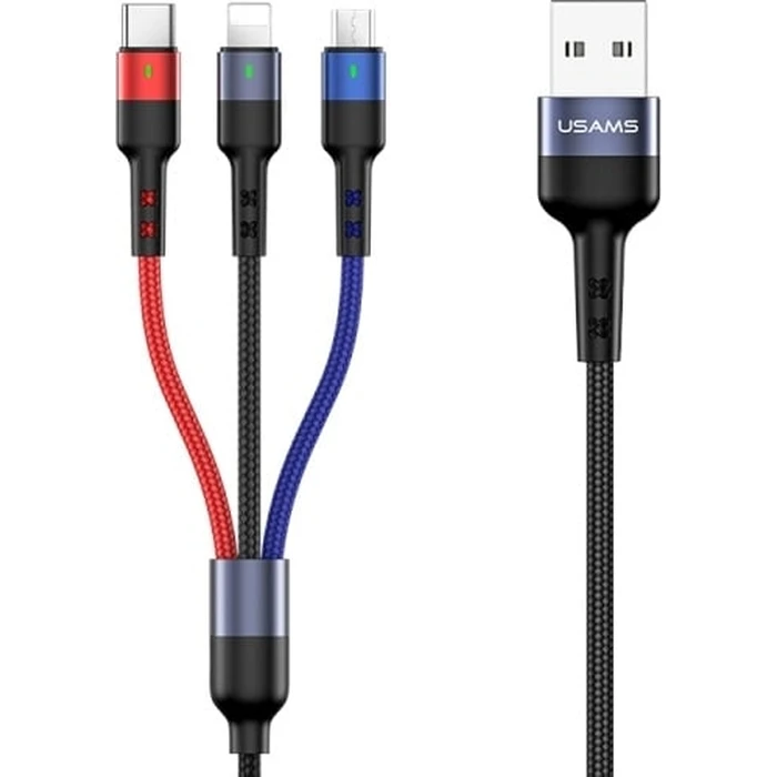USAMS Nylon Cable U26 3in1 0.35m 2A Fast Charge (Lightning/microUSB/USB-C) SJ410USB01 (US-SJ410)