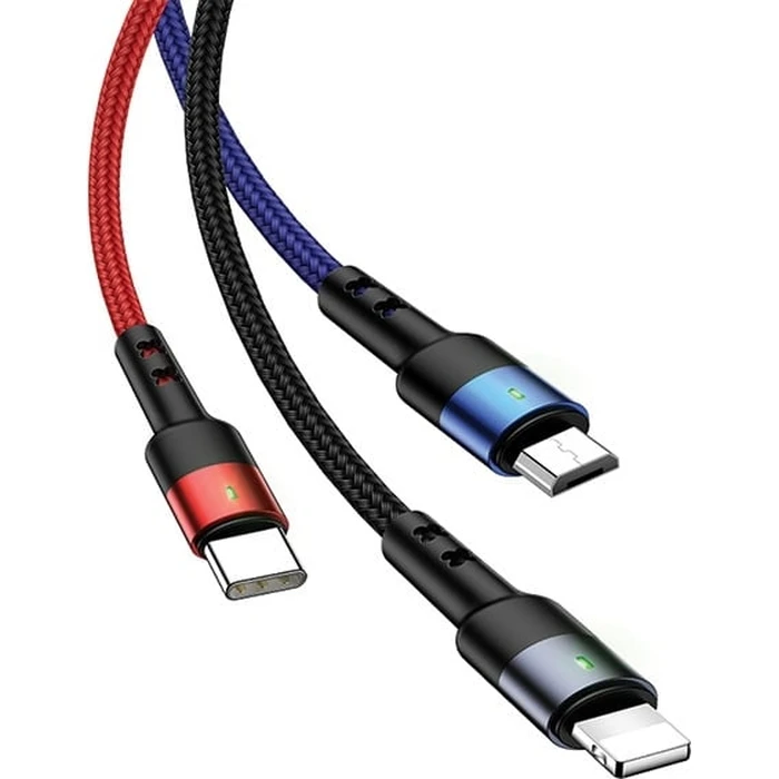 USAMS Nylon Cable U26 3in1 0.35m 2A Fast Charge (Lightning/microUSB/USB-C) SJ410USB01 (US-SJ410)