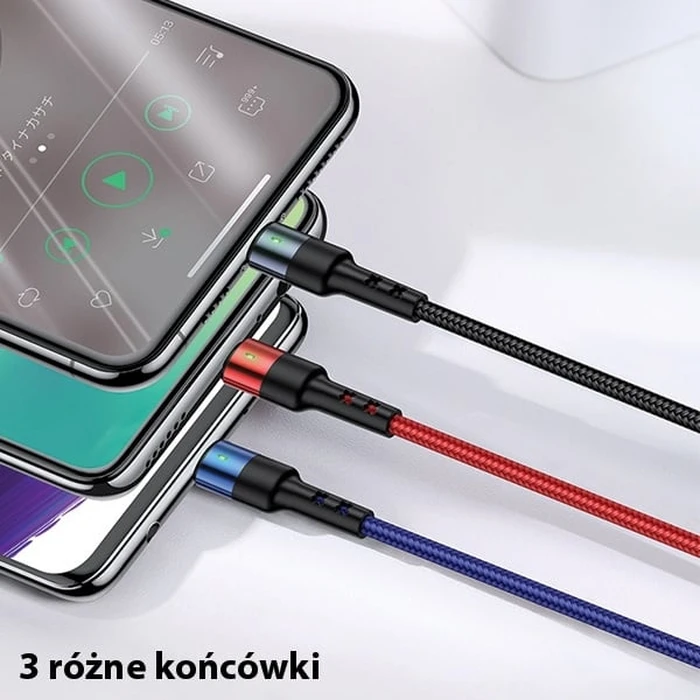 USAMS Nylon Cable U26 3in1 0.35m 2A Fast Charge (Lightning/microUSB/USB-C) SJ410USB01 (US-SJ410)