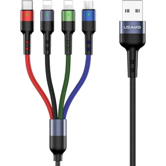 USAMS Nylon Cable U26 4in1 0.35m 2A Fast Charge (2xLightning/microUSB/USB-C) SJ411USB01 (US-SJ411)