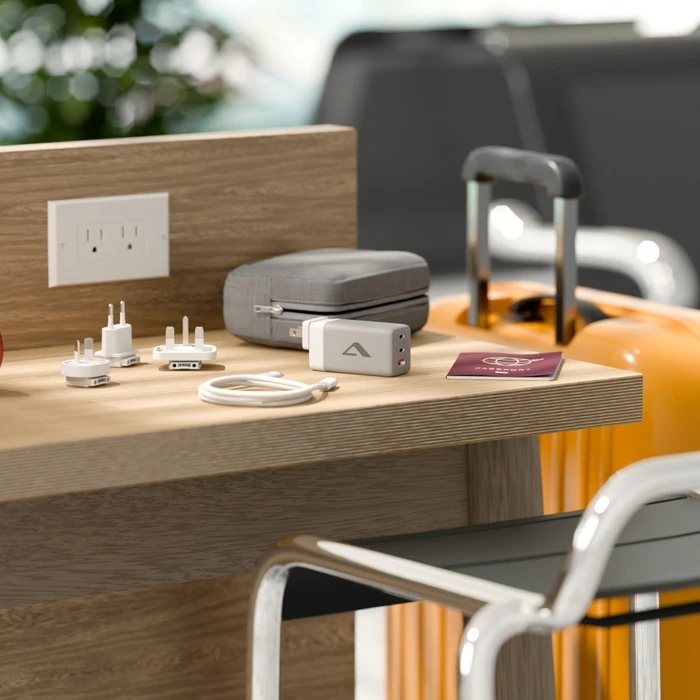 Alogic GaN Charger with USB-A and 2× USB-C Ports + USB-C to USB-C Cable, 67W, White (WCM3X67G)
