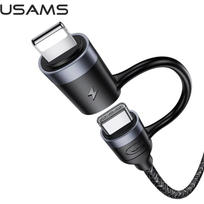 USAMS Nylon Cable U31 USB-C - USB-C/Lightning 60W PD Fast Charge black SJ403USB01 (US-SJ403)