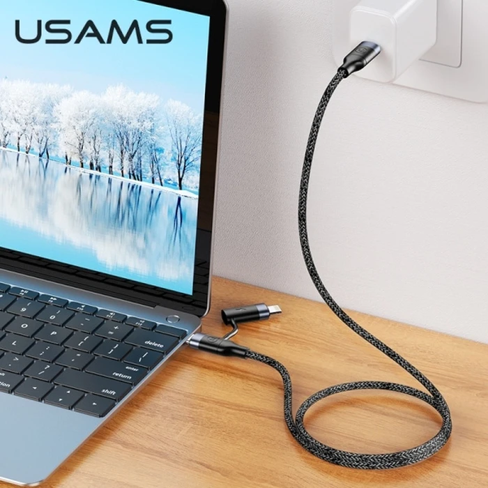 USAMS Nylon Cable U31 USB-C - USB-C/Lightning 60W PD Fast Charge black SJ403USB01 (US-SJ403)