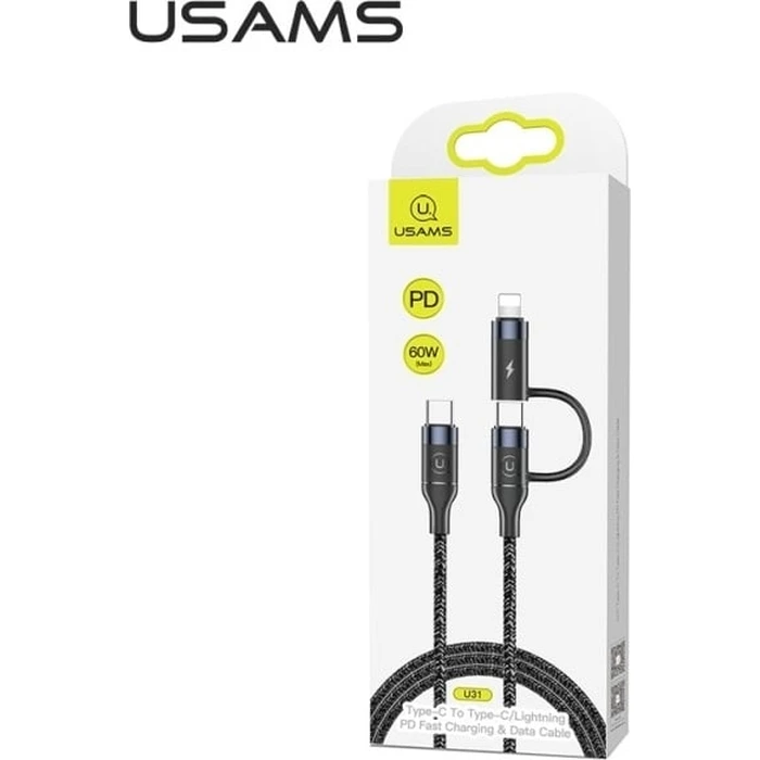 USAMS Nylon Cable U31 USB-C - USB-C/Lightning 60W PD Fast Charge black SJ403USB01 (US-SJ403)