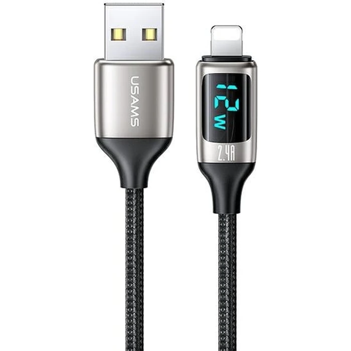 USAMS Nylon Cable U78 Lightning 1.2m LED 2.4A Fast Charging silver black SJ543USB02 (US-SJ543)
