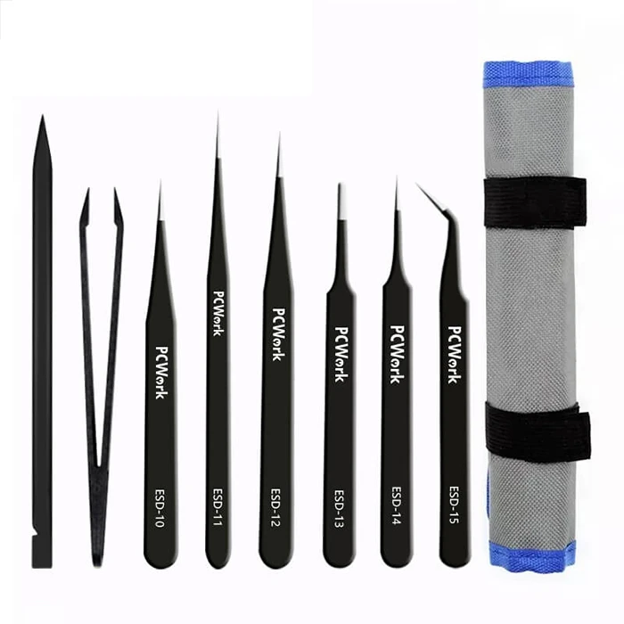 Σετ Τσιμπίδες Ακριβείας PCWork από ανοξείδωτο ατσάλι, 8 τεμαχίων.