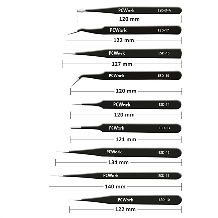 Σετ Τσιμπίδες Ακριβείας PCWork από ανοξείδωτο ατσάλι, 9 τεμαχίων.