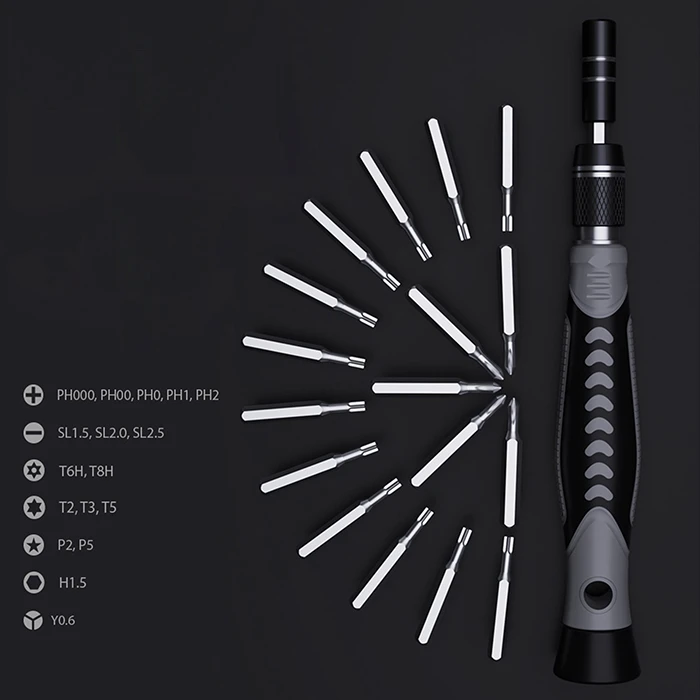 Σετ Κατσαβίδια Ακριβείας PCWork με 17 ανταλλακτικές Μύτες και μαγνητική θήκη μεταφοράς.