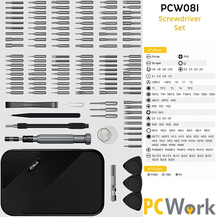 Σετ Κατσαβίδια Ακριβείας PCWork με 117 ανταλλακτικές Μύτες και μαγνητική θήκη μεταφοράς.