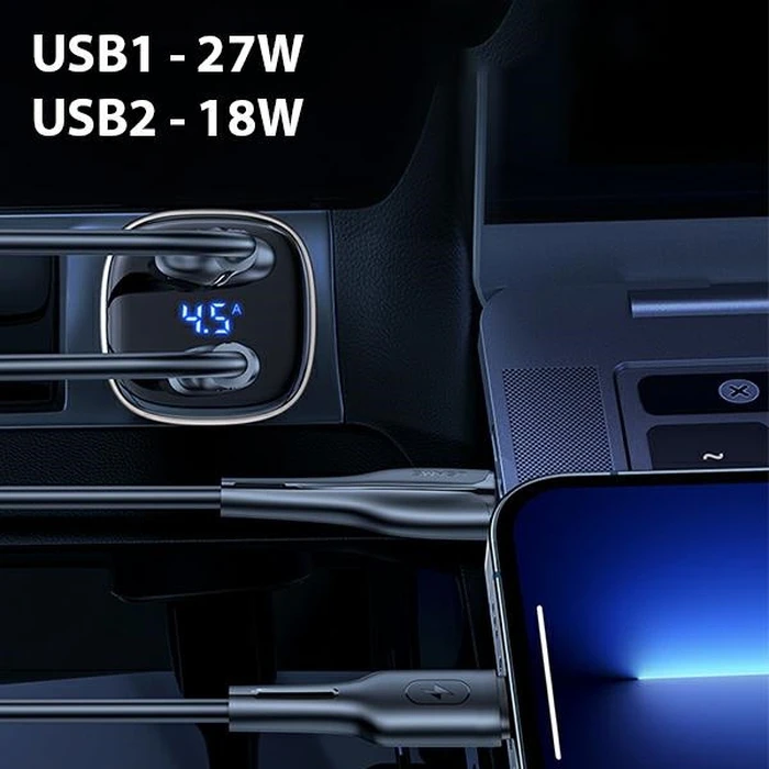 USAMS Car Charger C29 45W 2xUSB-A Fast Charge light gold CC154CC01 (US-CC154)