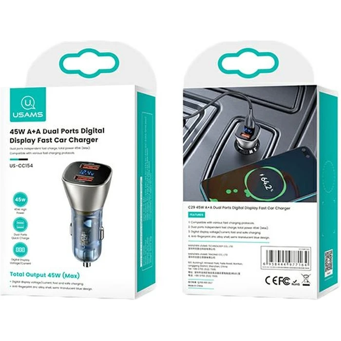 USAMS Car Charger C29 45W 2xUSB-A Fast Charge light gold CC154CC01 (US-CC154)
