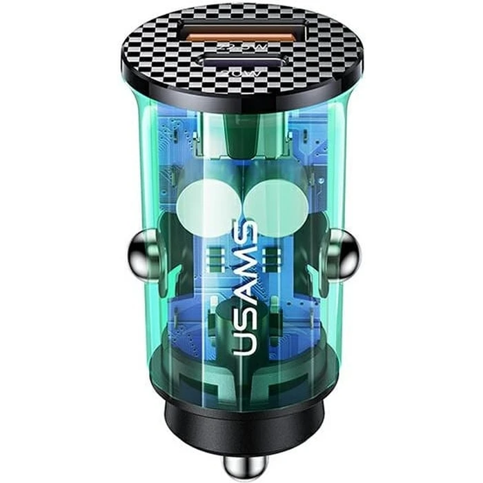 USAMS Car Charger USB+USB-C C25 42.5W Fast Charge transparent blue CC127CC02 (US-CC127)