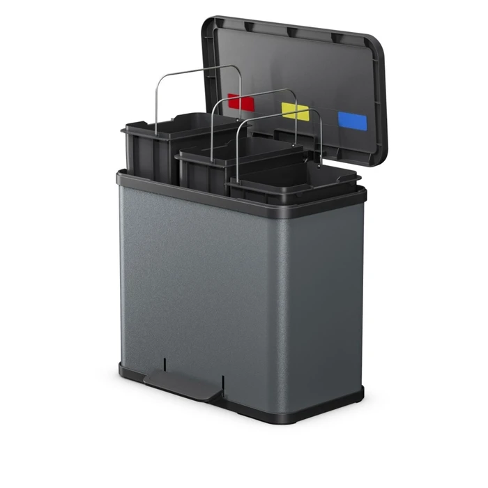 Hailo Öko trio Plus L dark grey, matte - 3 x 9 L pedal-operated waste separation bin