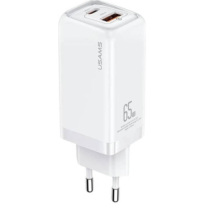 USAMS Wall Charger 1xUSB-C+1xUSB T47 65W PD Fast Charging Super Si white CC153TC02 (US-CC153)