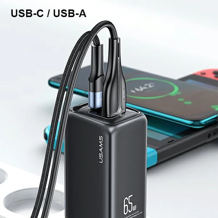 USAMS Wall Charger 1xUSB-C+1xUSB T47 65W PD Fast Charging Super Si white CC153TC02 (US-CC153)