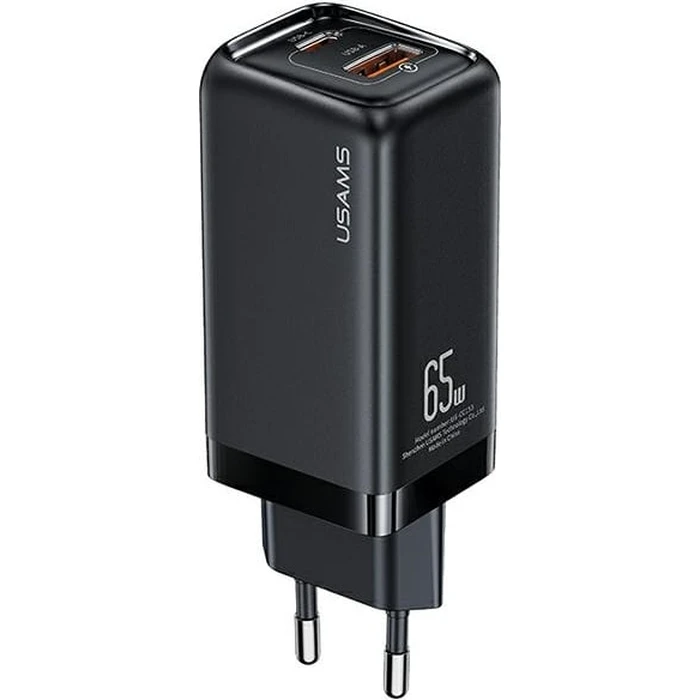 USAMS Wall Charger 1xUSB-C+1xUSB T47 65W PD Fast Charging Super Si black CC153TC01 (US-CC153)