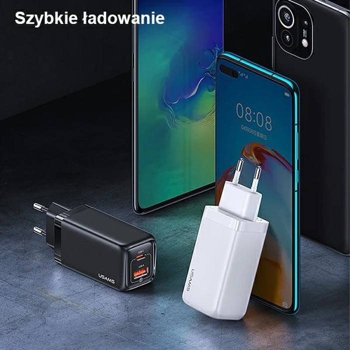 USAMS Wall Charger 1xUSB-C+1xUSB T47 65W PD Fast Charging Super Si black CC153TC01 (US-CC153)