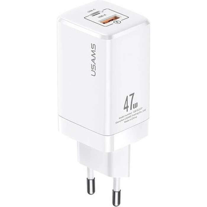 USAMS Wall Charger T41 USB-C+USB GaN 47W PD+QC Fast Charging white CC137TC02 (US-CC137)