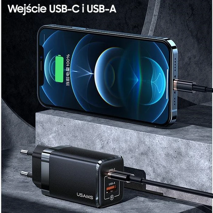 USAMS Wall Charger T41 USB-C+USB GaN 47W PD+QC Fast Charging white CC137TC02 (US-CC137)