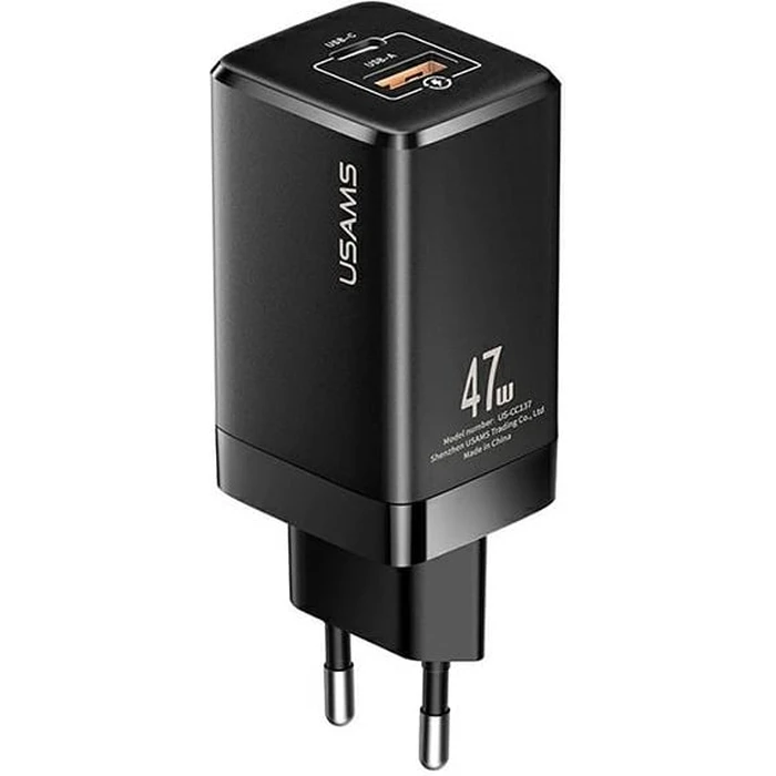 USAMS Wall Charger T41 USB-C+USB GaN 47W PD+QC Fast Charging black CC137TC01 (US-CC137)