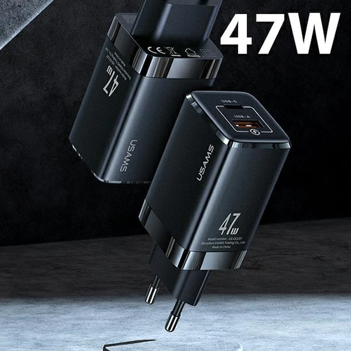 USAMS Wall Charger T41 USB-C+USB GaN 47W PD+QC Fast Charging black CC137TC01 (US-CC137)
