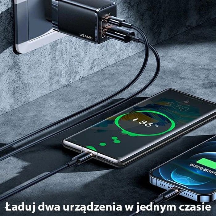USAMS Wall Charger T41 USB-C+USB GaN 47W PD+QC Fast Charging black CC137TC01 (US-CC137)