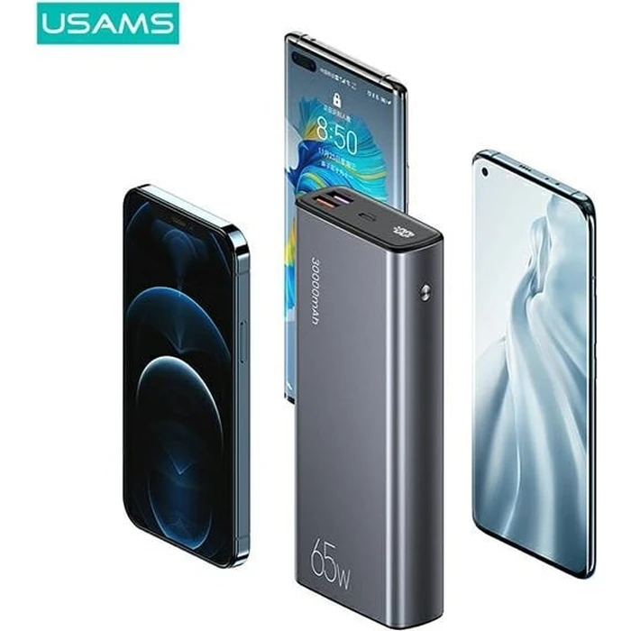 USAMS Powerbank PB59 30000mAh 65W 2xQC3.0+PD Fast Charge black CMXLOGTC01 (US-CD165) + cable USB-C-USB-C