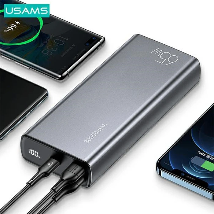 USAMS Powerbank PB59 30000mAh 65W 2xQC3.0+PD Fast Charge black CMXLOGTC01 (US-CD165) + cable USB-C-USB-C