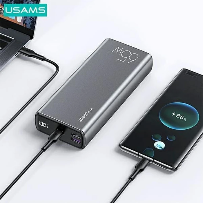 USAMS Powerbank PB59 30000mAh 65W 2xQC3.0+PD Fast Charge black CMXLOGTC01 (US-CD165) + cable USB-C-USB-C