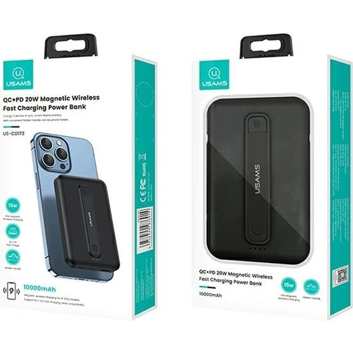 USAMS Powerbank PB64 10000mAh 20W QC3.0+PD Magnetic Wireless Fast Charge black 10KCD17301 (US-CD173)