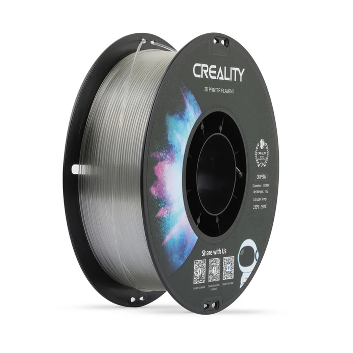 3D Printer Filament Creality CR-PETG Transparent Hard Glossy, Tensile Str. 49MPA, 1 kg Spool1.75