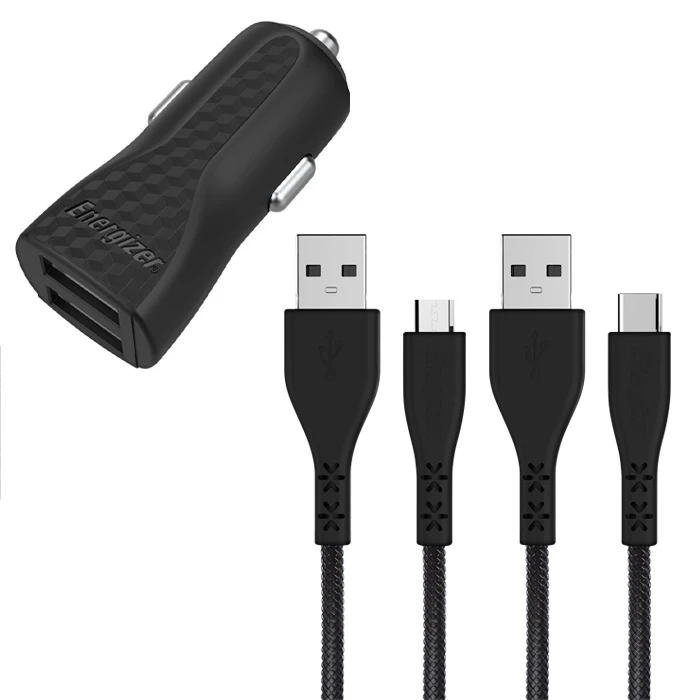 Φορτιστής Αυτοκινήτου Energizer DC2BLCMM 2.4A 2USB +USB-C +Micro Cable Black