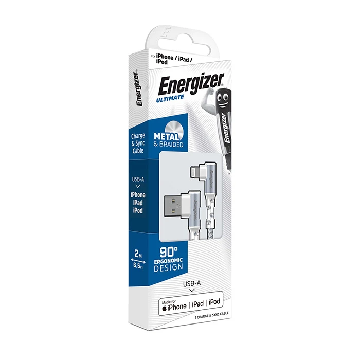 Καλώδιο Lightning Energizer Angle (90°) / Braided to Lightning White 2m (C710LKWH)