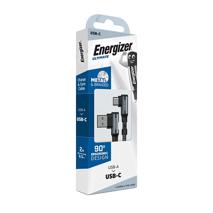 Καλώδιo USB Energizer Angle (90°) / Braided 2.0 USB-C Black 2m (C710CKBK)