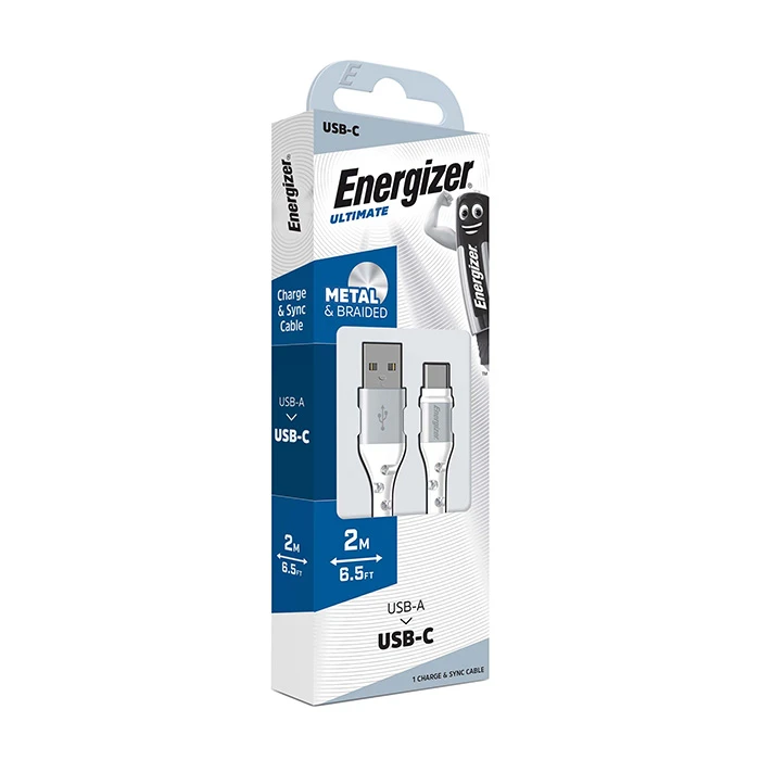 Καλώδιo USB Energizer Braided USB-C to USB-A White 2m (C520CKWH)