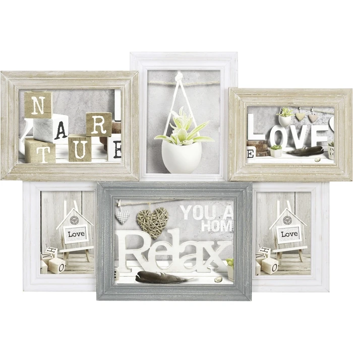 ZEP Wooden 6-Photo Wall Multi-Frame with Colorful Border TY1449
