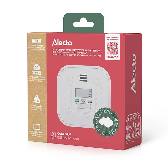 Alecto COA4010 Carbon Monoxide Alarm – 10-year battery & sensor, display, 85 dB