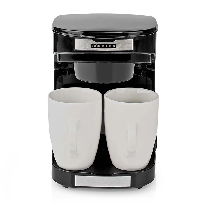 Butler Coffee Maker 0.25L 450W — 2 Porcelain Cups, Reusable Filter, Auto Shut-off (Black)