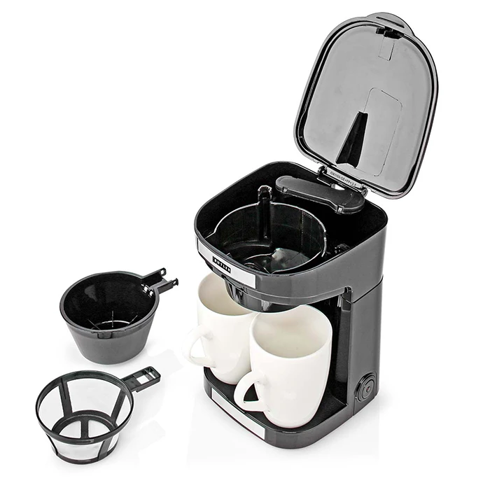 Butler Coffee Maker 0.25L 450W — 2 Porcelain Cups, Reusable Filter, Auto Shut-off (Black)