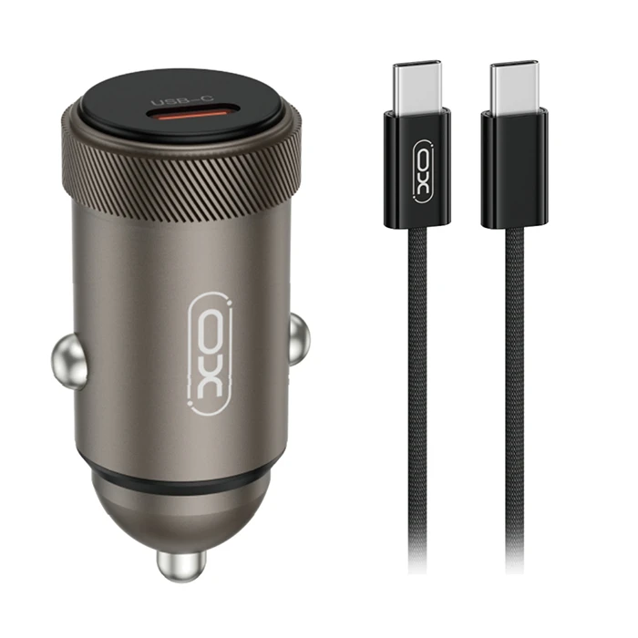 Φορτιστής Αυτοκινήτου XO Universal USB-C και με αποσπώμενο Καλώδιο, Γκρι