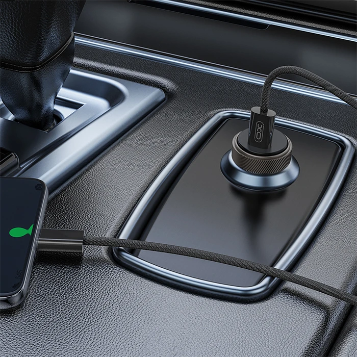 Φορτιστής Αυτοκινήτου XO Universal USB-C και με αποσπώμενο Καλώδιο, Γκρι