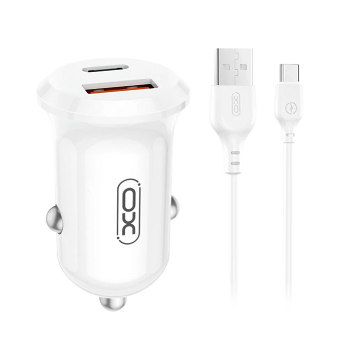 Φορτιστής Αυτοκινήτου XO Universal με 2 εξόδους, 1x USB-A & 1x USB-C και με Καλώδιο, Λευκό