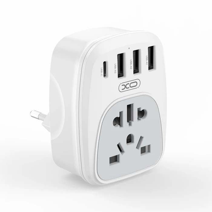 Αντάπτορας Πρίζας XO Universal σε schuko και με 4 εξόδους, 3xUSB-A & 1x USB-C