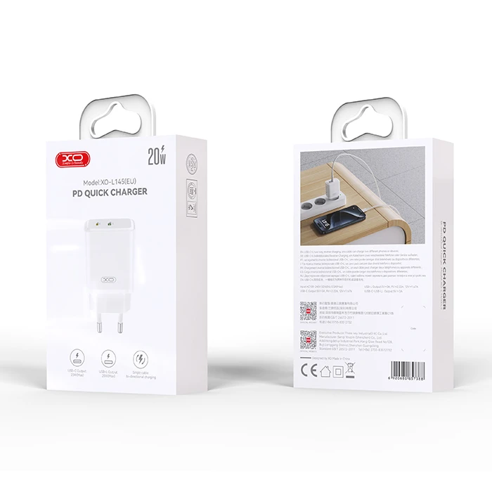 XO Wall Charger 1x USB-A & 1x Lightning 20W White (L145)