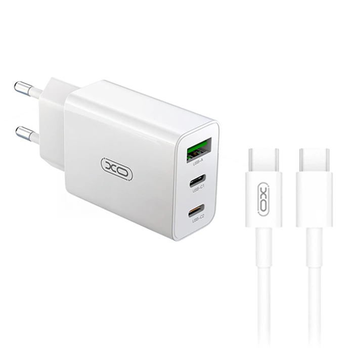 Φορτιστής Πρίζας XO Universal με 3 εξόδους, 1xUSB-A & 2xUSB-C και Καλώδιο USB type-C, 20W Λευκό